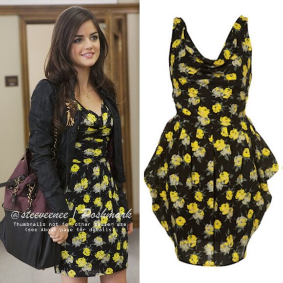 Topshop Tall Black and Yellow Rose Dress ASO Aria Montgomery - Picture 1 of 8